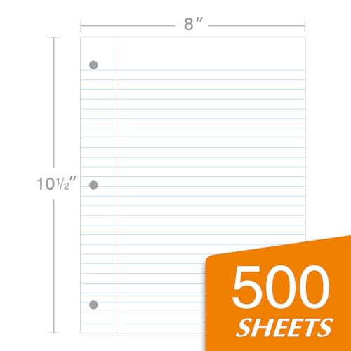 KAISA Wide Ruled Loose Leaf Paper - 500 Sheets, 8x10.5, 3-Hole Punched for Binders