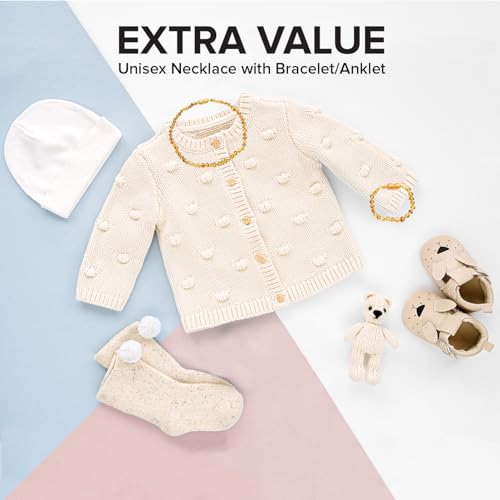 Baltic Amber Necklace and Bracelet Gift Set (Unisex Honey 12.5 Inches/5.5 Inches) - Certified Premium Quality Raw Baltic Sea Amber4