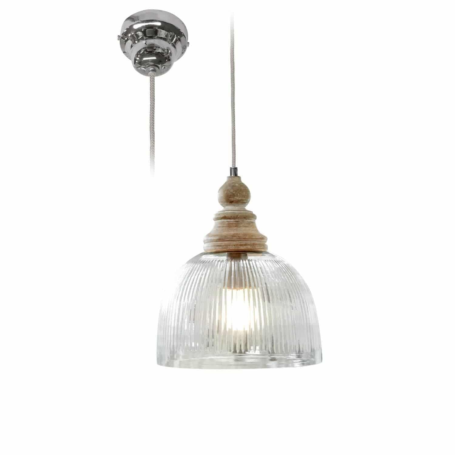 LOBERON Lezáun Suspension - En verre et bois de manguier - Partie haute en bois de manguier à la finition naturelle, transparent/marron