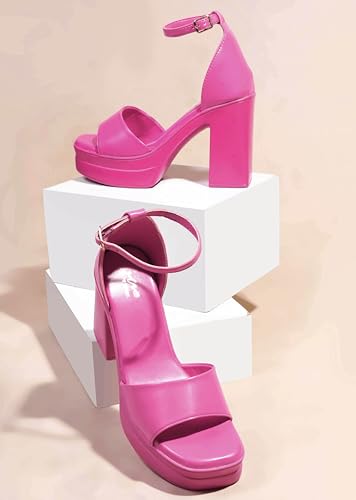 Image of JM LOOKS Women's Block Heel Sandal Platform Sandal Ankle Strap Open Square Toe High Heel Sandal for Wedding Party Evening Prom