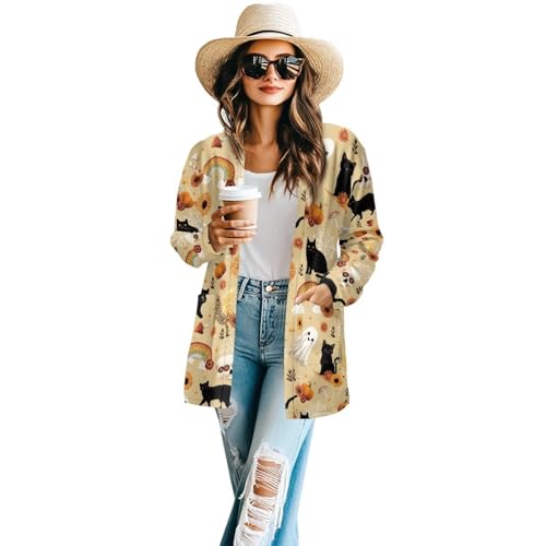 Image of Women's Lightweight Cardigans with Pockets Trendy Long Sleeve Open Front Cardigan Casual Tops Jackets Fall Oufits S-2XL