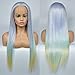 Produktbild Perücke, synthetisch, Pastellfarben, Ombré-Blau, für Damen, glattes Haar, mit Babyhaar, hochwertig, hitzebeständig, 61 cm