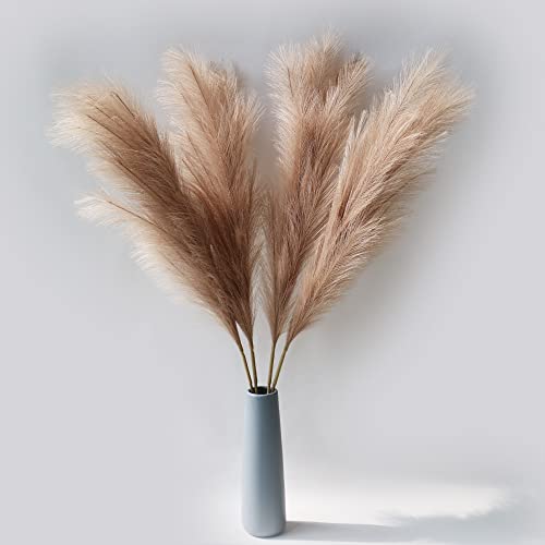 Oiijjur 4pcs Faux Pampas Grass Tall 43” / 3.6ft, Non-Shedding Large Artificial Fluffy Reed Fake Flower Feather Arrangement for Floor Vase Filler Boho Farmhouse Home Wedding Decor (Light Brown)