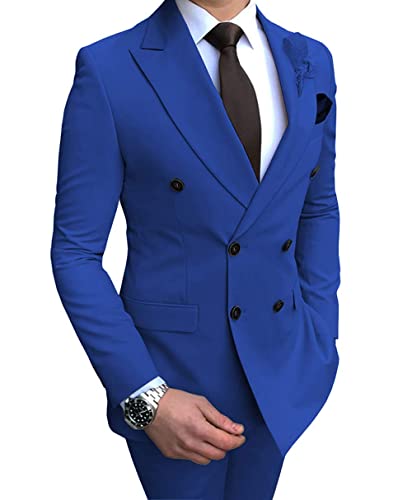Men's 2 Pieces Suit Double Breasted Blazer Suit Slim Fit Formal Prom Tuxedos Suit Jacket Pants Suit Set for Wedding