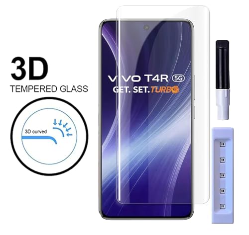 Image of FabeKee Premium HD+ UV Tempered Glass Screen Protector For Vivo T4 Pro 5G (6.77 Inch, Pack of 1) Full Adhesive UV Curved Screen Protector Case Friendly HD Clarity with installation kit & Guide