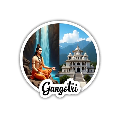 Giftoday Gangotri Theme Souvenir Wooden Refrigerator Stylish Fridge Magnet - Gangotri Fridge Magnet Perfect Souvenir Gift for Office, Kitchen, Fridge Decoration | Size 3x3 Inch | Pack of 1 | Design 2