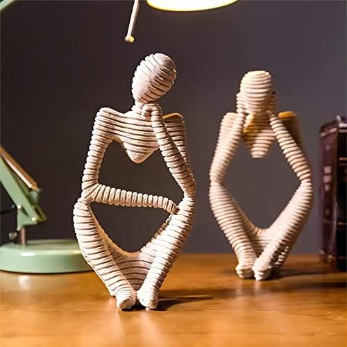 Beruyu Creative Sandstone Carving Abstract Figures Decorative Ornaments, Resin Thinker Sculpture Crafts, Home Living Room Bedroom Office Decoration (Left hand)