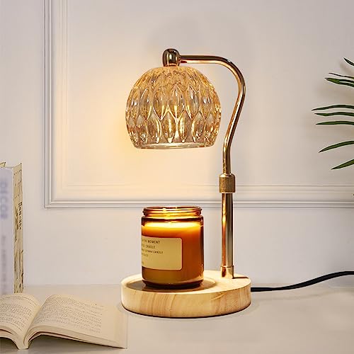 Candle Warmer Lamp with Timer - Electric Candle Warmer Lamp for Jar Candle Height Adjustable Dimmable Melting Wax Lamp with 2 Bulbs for Home Decor Scented Candle Holder Gold