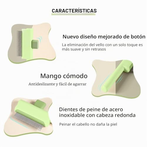 Miniatura 5 de Marchul 2 Piezas Peines Para Gatos, Peines Antipulgas Para Gatos Y Perros Con Botón De Liberación Y Púas Redondas De Acero Inoxidable, Peine Autolimpiante Para Mascotas Que Elimina Pelo Nudos, Verde