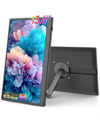 Portatile Monitor 15,6 pollici, Schermo Portatile 1080P, Altoparlante Integrato e Supporto USB-C HDMI, Portable Monitor per Laptop, PC, Cellulare, PS5, Supporto VESA Montabile - Monitor