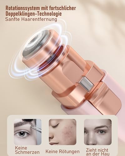 Augenbrauenrasierer & Gesichtshaarentferner für frauen: 2-in-1 Augenbrauen Trimmer und Gesichtsrasierer frauen, iFanzeTech Gesicht-Epilierer Damen für Oberlippe,Kinn und Wangen, Rosa 3