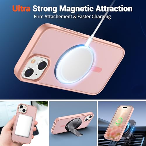 Image of SUPFINE Magnetic for iPhone 15 Case (Compatible with MagSafe)(Military Grade Drop Protection) Translucent Matte Shockproof Phone Cover,Pink