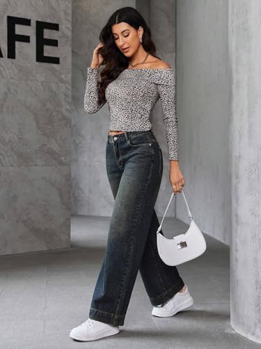 Image of GRECIILOOKS Women's Regular Fit High Rise Jeans | Pant | Baggy High Waist | Bell Bottom | Casual Straight Fit Trousers with Utility Pocket Design