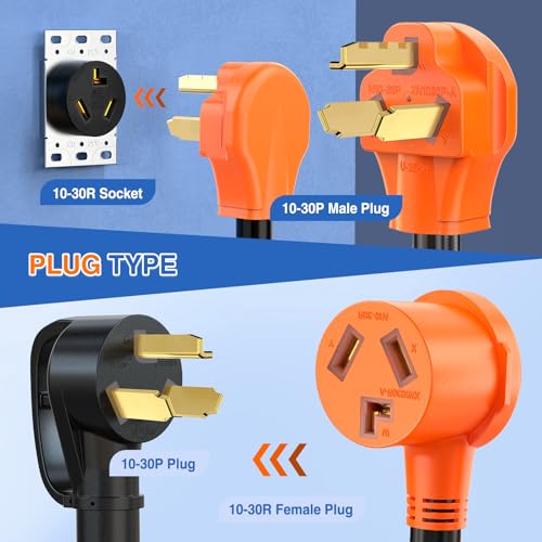 Image of Nilight EV Dryer Y Splitter Adapter Cord 30 Amp Male Plug to Two 30Amp Female Receptacle 3 Prong 125V /250V 7500 Watt Pure Copper Conversion Heavy Duty STW 10 AWG Cable 10-30P 10-30R 30M /30F