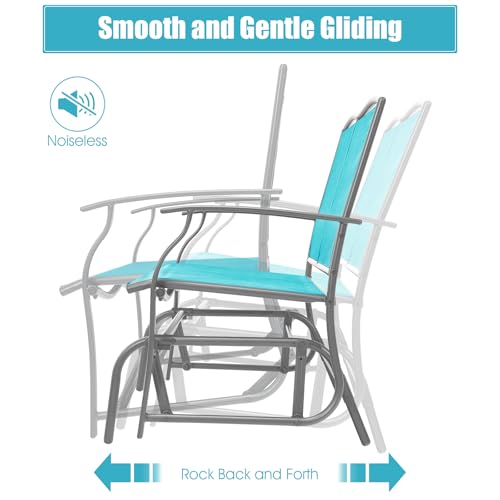 Image of Giantex Outdoor Glider Bench, Patio Glider Bench for Outside, Steel Frame, 400 Lbs Capacity, Ergonomic Swing Rocking Chair Loveseat, 2-Person Porch Swing Rocker for Backyard, Lawn, Balcony, Turquoise