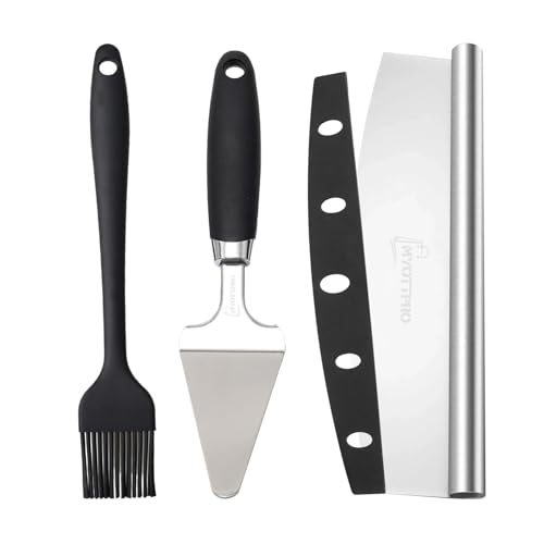MYOTTPRO Pizza Cutter Rocker Basting Brush, Aluminum Pizza Slicer with Protective Cover for Kitchen Party Picnic, Pizza Oven Accessories for Chopping and Cutting, 35cm.