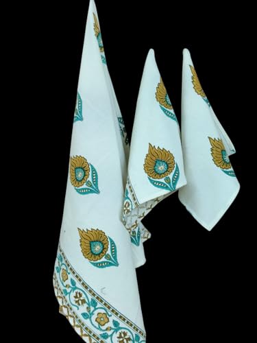 Image of Waffle Cotton Bath & Hand Towel, Hand Block Printed Towel for Bathroom, Quick Drying Towel for Men & Women, Eco Friendly Towel Daily use Towel Pack of 3 Pcs