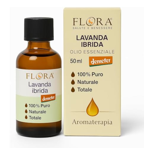 FLORA Olio Essenziale Lavanda Ibrida BIO-CODEX 50 ml – 100% Puro e Naturale, Lavandula hybrida, Calmante & Digestivo, Maxi Formato per Diffusore, Massaggi, Cosmesi e Uso Alimentare