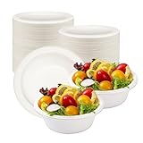 GANILITY Cuencos desechables de papel, 100 unidades, redondos, 260 ml, platos hondos, cuencos desechables, biodegradables y compostables, para fiestas, hogar, pícnic, color blanco