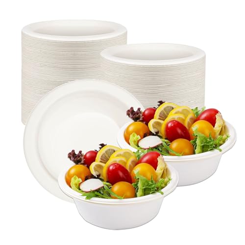GANILITY Ciotole di Carta Usa e Getta, 100 Pezzi 260 ml Ciotoline per Aperitivo usa e getta, Ciotola di Canna da Zucchero, per Insalata, Dessert, Bianco
