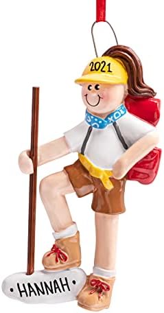UniqXmas Personalized Hiker Girl Christmas Ornament 2023 | Hiking Woman Figurine for Xmas Tree | Unique Outdoor Activity Nature Hike Trekking Mountain Camping Lover Keepsake Gift | Custom Name & Year