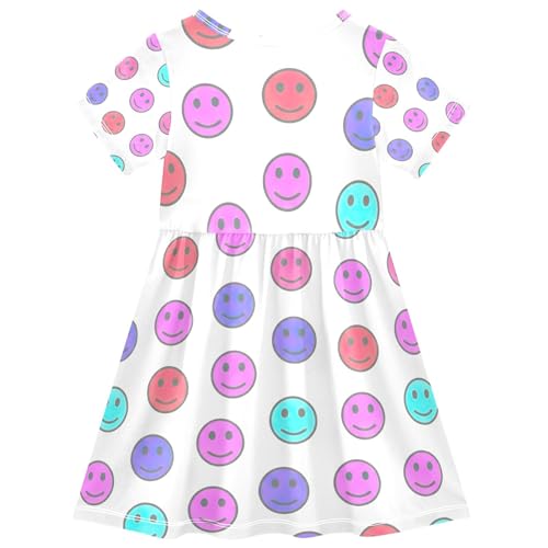 Colorful Smile Faces White Toddler Girls' Dresses 2t Summer Short Kids Spring Dresses Children Dress2