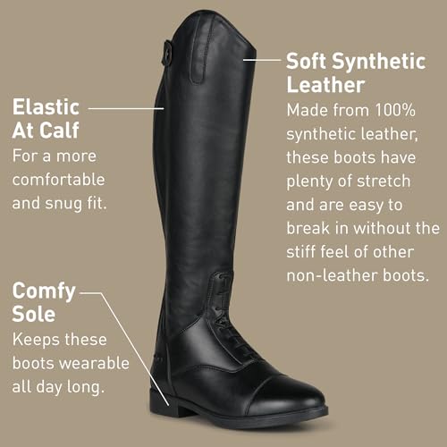 Image of HORZE Rover Women's Synthetic Leather Equestrian Boots for Horse Riding | Horse Riding Boots for Women with Rear Zipper for Show, Stable and Arena Use, Horseback Riding Boots for Everyday Training