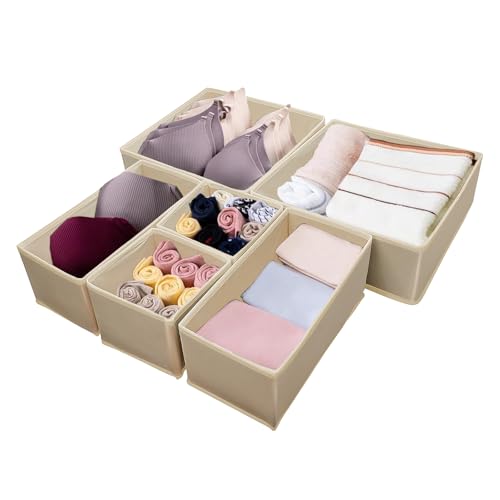 Braozaiw Organizer per Cassetti, Divisori per Cassetti, Set di Divisori per Armadio, Organizer Pieghevoli in Tessuto per Vestiti, Biancheria Intima, Calzini, Organizer per Vestiti (Grigio scuro 6 pz
