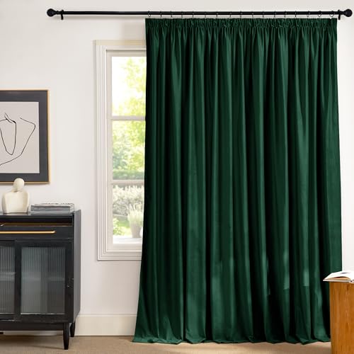 PONY DANCE Cortinas Aislantes Termicas Opacas, Curtains Blackout de Terciopelo(300 g/m2) con Ganchos para Rieles de Salon/Dormitorio 1 Pieza,300x240cm,Verde Oscuro