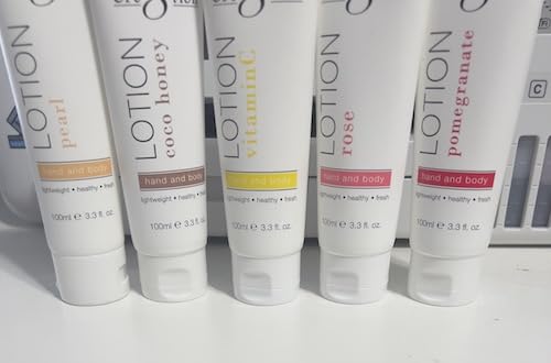 hand and body lotion, 5 scents (pearl, pomegranate, rose, vitamin c, coco honey)