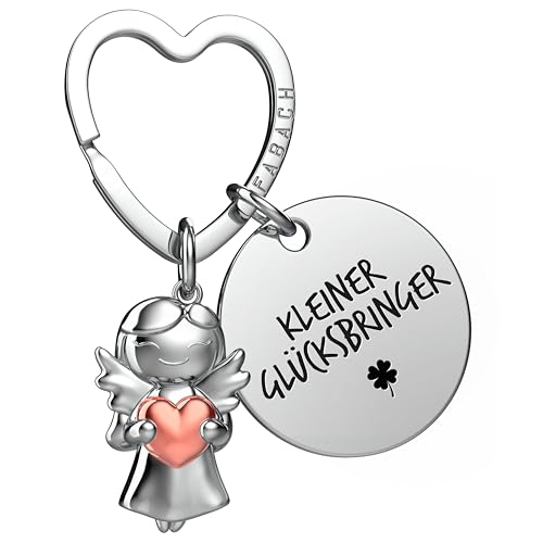 FABACH Viel Gl&uuml;ck Schl&uuml;sselanh&auml;nger Schutzengel Gl&uuml;cksbringer mit Herz und Gravur - Schutzengel Kleeblatt Gl&uuml;cksbringer Engel Du schaffst das - Geschenke Viel Erfolg Geschenk Viel Gl&uuml;ck