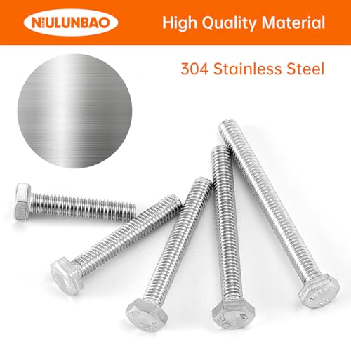 Image of M4 x 20mm 25mm 30mm 35mm 40mm Heavy Duty Hexagon Bolts Hex Head Screws, 304 Stainless Steel, Metric Machine Fully Threaded, Bright Finish, Assortment Kit 50PCS