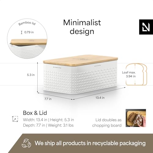 LARS NYSØM Bread Box I Metal Box for long lasting freshness I Bread Bin with bamboo lid usable as cutting board I 13.4x7.7x5.3In (Arctic White) by LARS NYSØM - Image 4