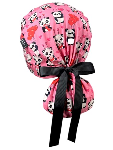 Image of Scrub Cap for Women and Men, Ponytail Scrub Caps, Working Hat, Head Cover with Ribbon Ties and Buttons, Long Hair