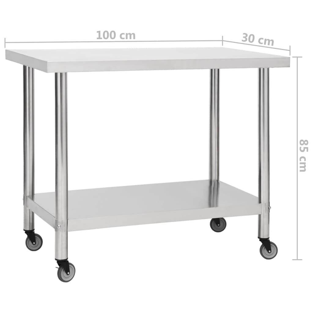 Genérico Mesa de Trabajo para Cocina con Ruedas Acero INOX 100x30x85 cm,Economía e Industria,Restauración-51637