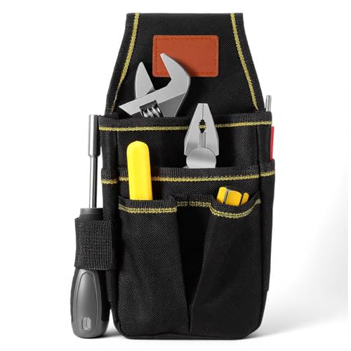 Guduling Clip on Tool Pouch,Black Belt Tool Pouch,Heavy-Duty Tools Pouches Organizer with Reinforced Compartments, Durable Side Pouches for Construction Technicians