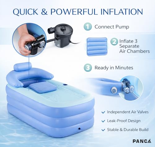 Image of PANCA Foldable Bath Tub for Bathroom| SPA Tub for Home Use with Drainage Hole For Adults And Kids| Maintains Hot & Cold Water | Thickened Insulated Ice Bath Tub (Inflatable Bath Tub With Pump)