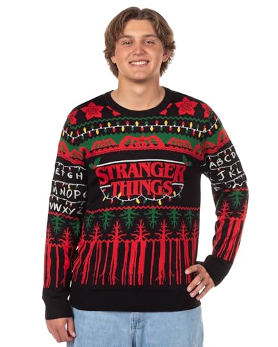 Bioworld Stranger Things Ugly Sweater for Christmas Mens The Upside Down Holiday Lights Knit Pullover (X-Large) Multicolored