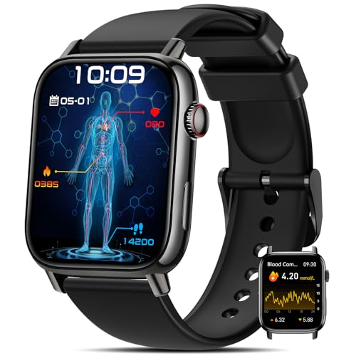 BANLVS Smartwatch Herren Damen mit 𝐁𝐥𝐮𝐭𝐳𝐮𝐜𝐤𝐞𝐫/𝐄𝐂𝐆/𝐇𝐑𝐕, 1,83' Gesundheitsuhr mit 150+ Sportmodi, Herzfrequenz, SpO2, Schlafmonitor, IP68 Fitness Tracker Uhren für iOS Android Schwarz