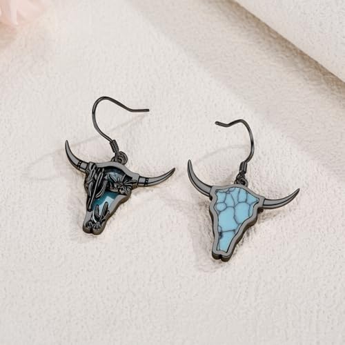 Midir&Etain Turquoise Earrings 925 Sterling Silver Texas Western Cow/Cactus/Boot Dangle Earrings Cowgirl Cowboy Jewelry for Women2
