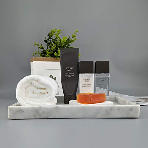 Bustledust 100% Natural Marble Tray,Italian Carrara White Marble Tray,Storage Vanity Tray, Cosmetics Jewelry Tray And Coffee Table Serving Tray, Kitchen Organizer Carrara White,11.8L X 7.87W X 1.18H #TOP2
