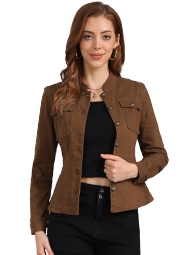 Allegra K Casual Denim Jacket for Women's Classic Stand Collar