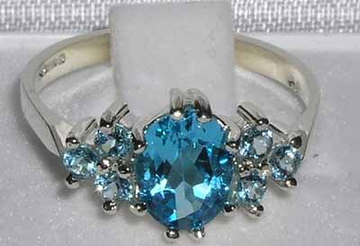 925 Sterling Silver Real Genuine Blue Topaz Womens Band Ring4