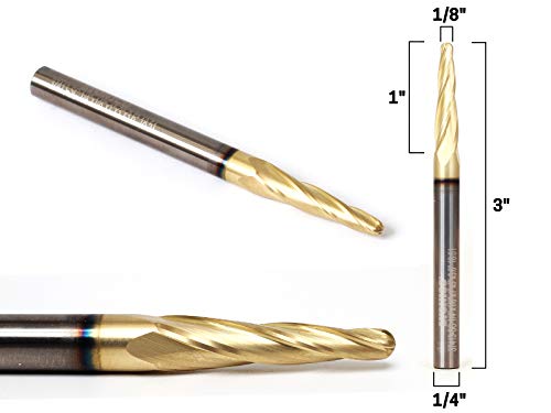 Image of YONICO Tapered Endmill Ball Nose Router Bits CNC Engraver Solid Carbide Spiral (10 Pack) 1 /8-Inch 1 /4-Inch Shank 37413-SC-10PK