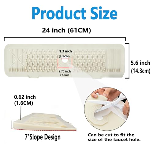 Image of EBIGIC 24 Inch Silicone Faucet Mat for Kitchen Sink, 7 Slope Fast Self-Draining Sink Splash Guard, Kitchen Sink Water Catcher Organizer, Kitchen Sink Accessories (off-white, 24''x5.6'')