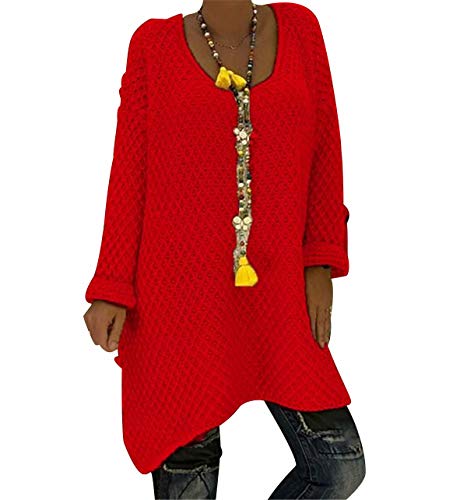 ODOKEI Suéter Largo Mujer Jersey Punto Mujer V Oversize Tallas Grandes Sueter Jerséis Trenzas Jerseys Grueso Mujeres Sueteres Mujer Invierno Largo Suéters Señora Pullover Sweater Holgado Flojo Rojo L Cover