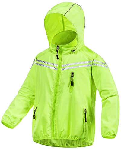 Image of CREATMO US Boys Girls Rain Coat Kids Reflective Cycling Jacket Waterproof Packable Children Windbreaker With Removable Hood