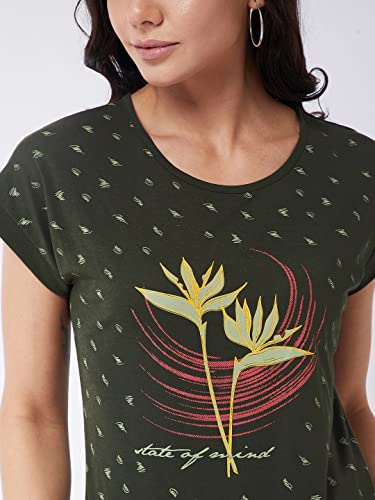 Image of Modeve Women Printed Cotton Blend Half Sleeve Round Neck T-Shirt for Summer