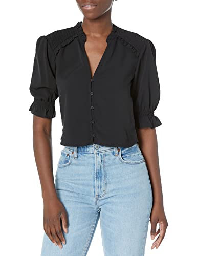 French Connection Women's Crepe Light Cropped Top, Black, 10 #TOP15