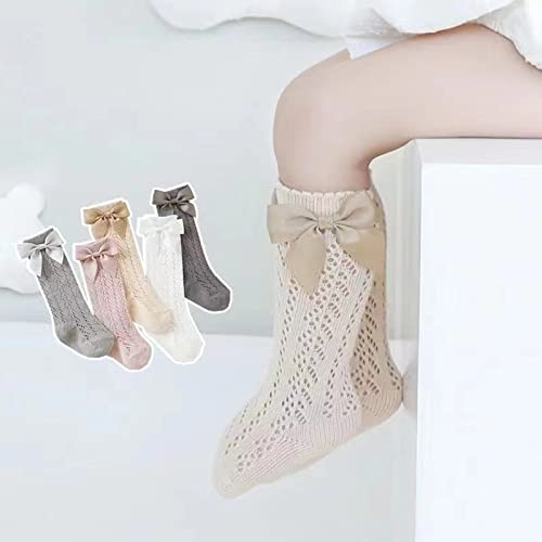 Baby Girls Socks Bowknot Mid-Length Sock Breathable Kid Mesh Socks Lace Stocking for 0-6Y,Pure Cotton (95% and Above)4